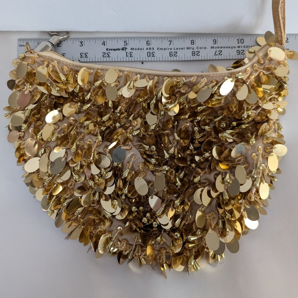NEW Ebisu Gold Sequins and Beads Wristlet, Holiday, Evening, Special - Bag
